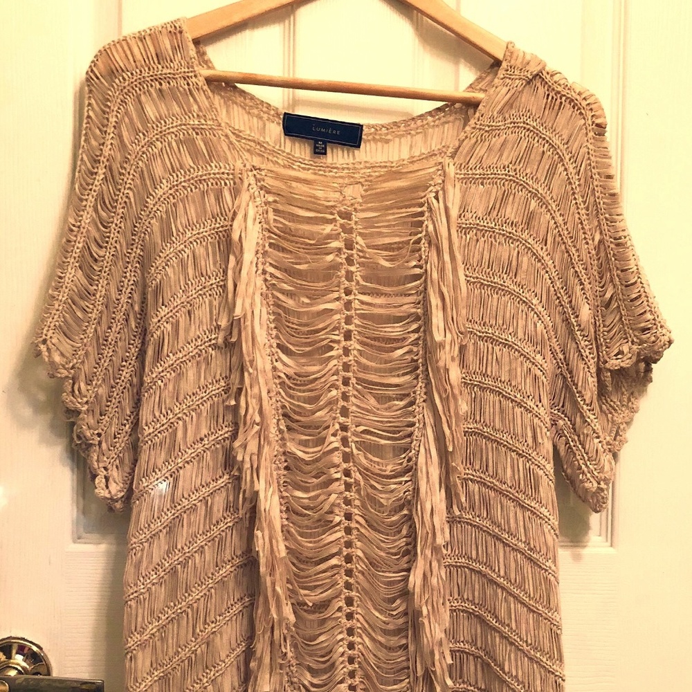 Lumiere Lightweight Open Knit Ribbon Tunic Top- M